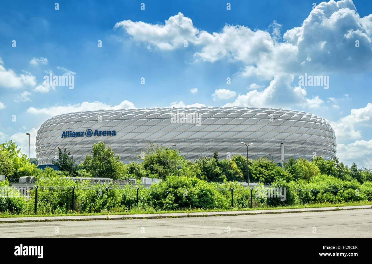 Munich, Allemagne- 7 août 2016 : l'Allianz Arena est le stade de football du FC Bayern Munich. Banque D'Images