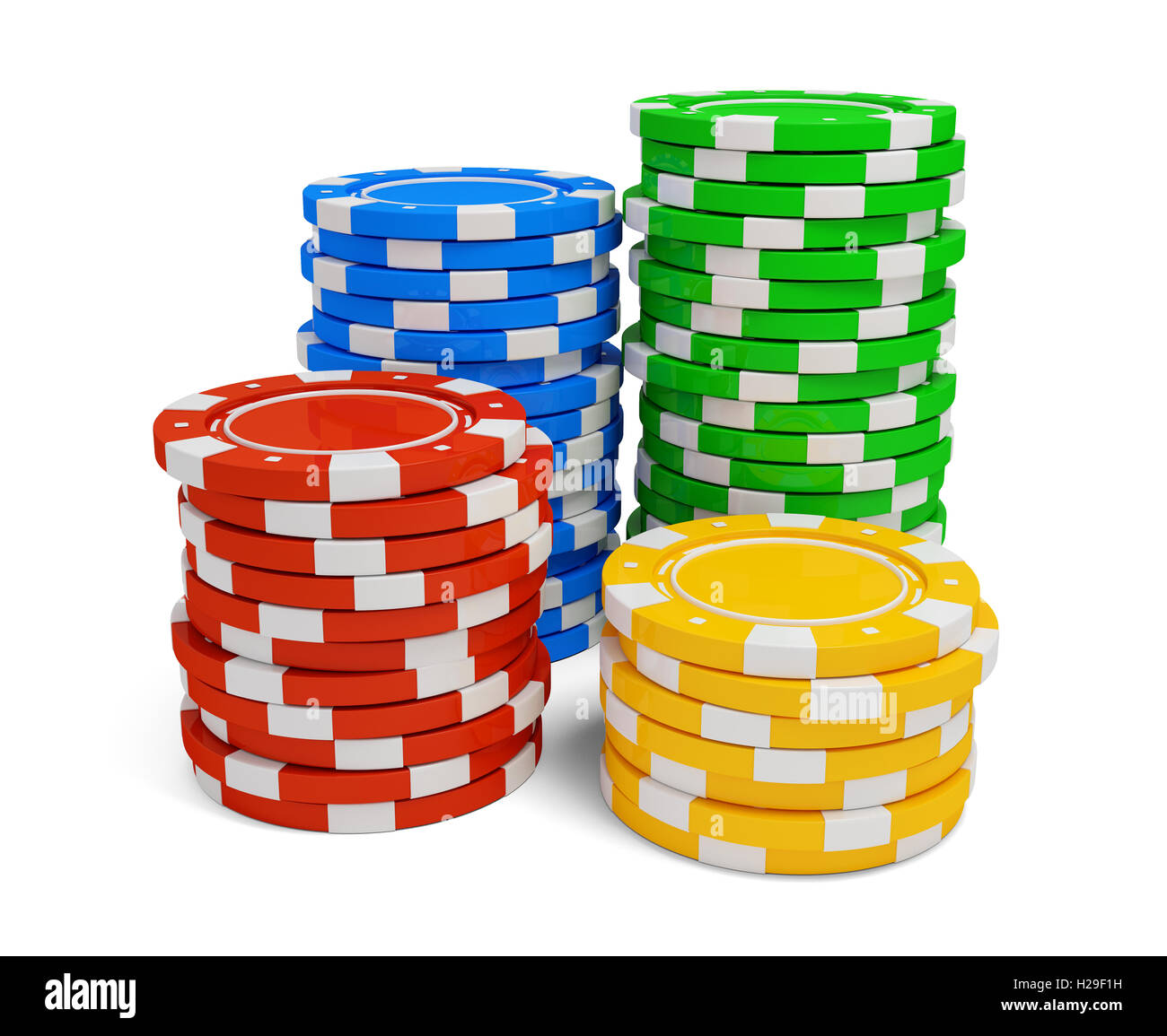Pile de jetons casino isolé sur fond blanc Banque D'Images