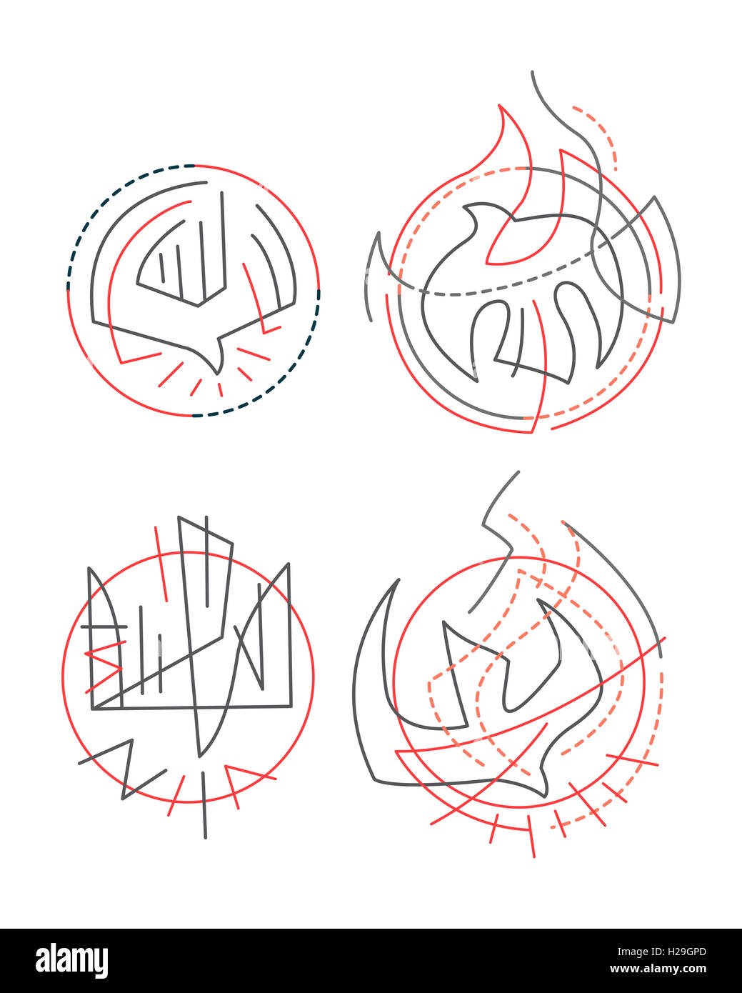 Hand drawn vector illustration ou dessin de différents symboles religieux contemporain abstrait Banque D'Images