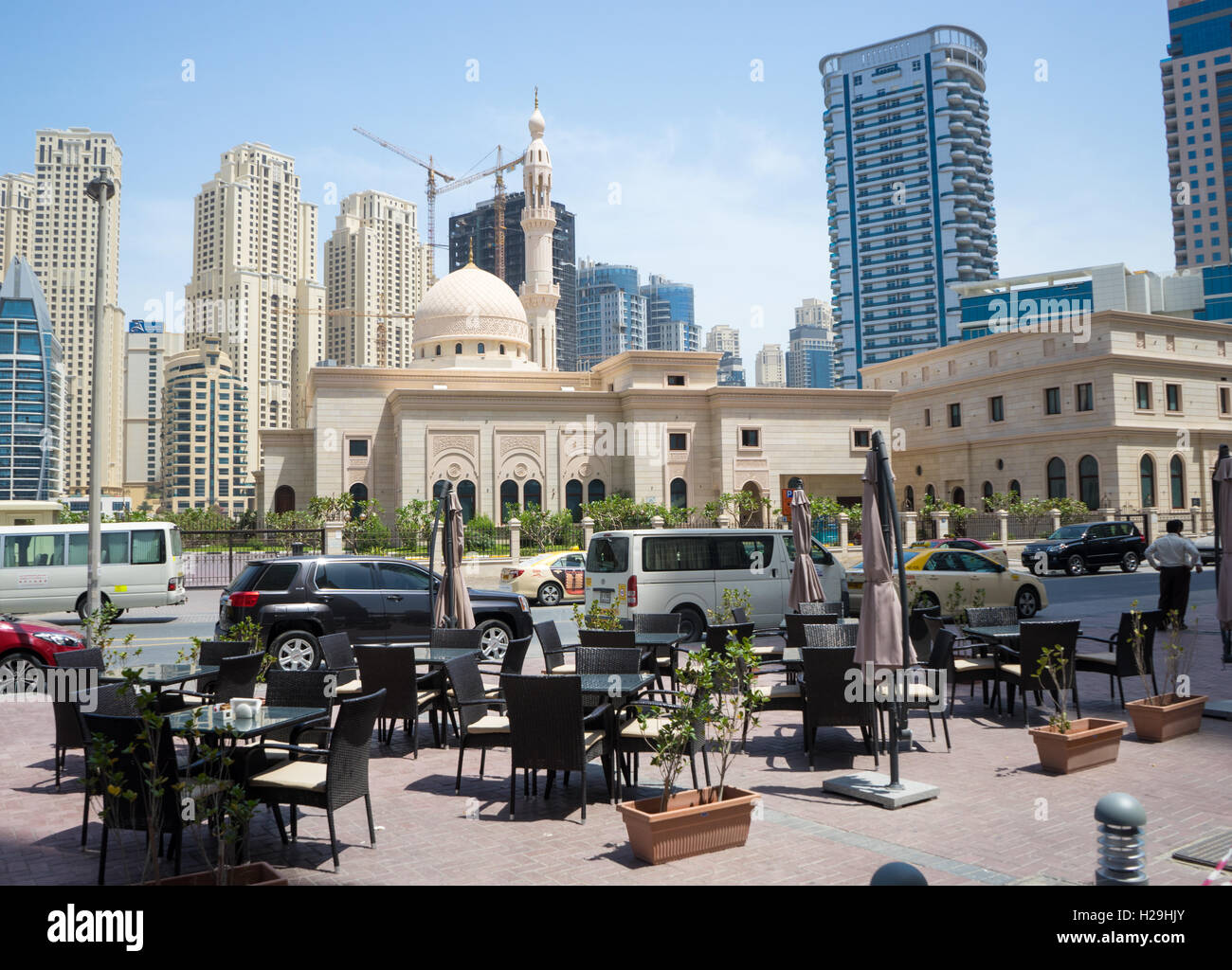 Mosquée, downtown Dubai Centre-ville près de la marina de Dubaï, Emirats Arabes Unis. Banque D'Images