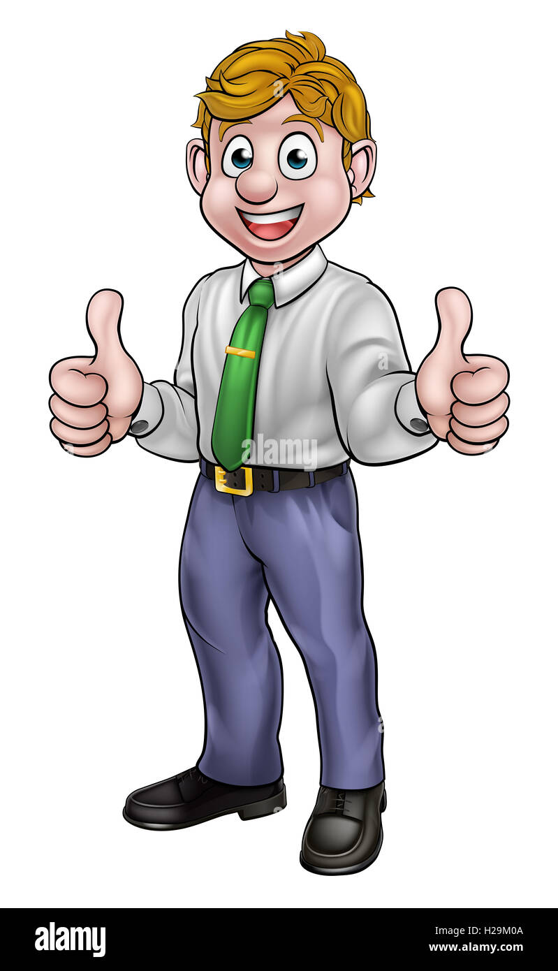 Un homme heureux personnage en chemise et cravate tenue professionnelle donnant un double Thumbs up Banque D'Images