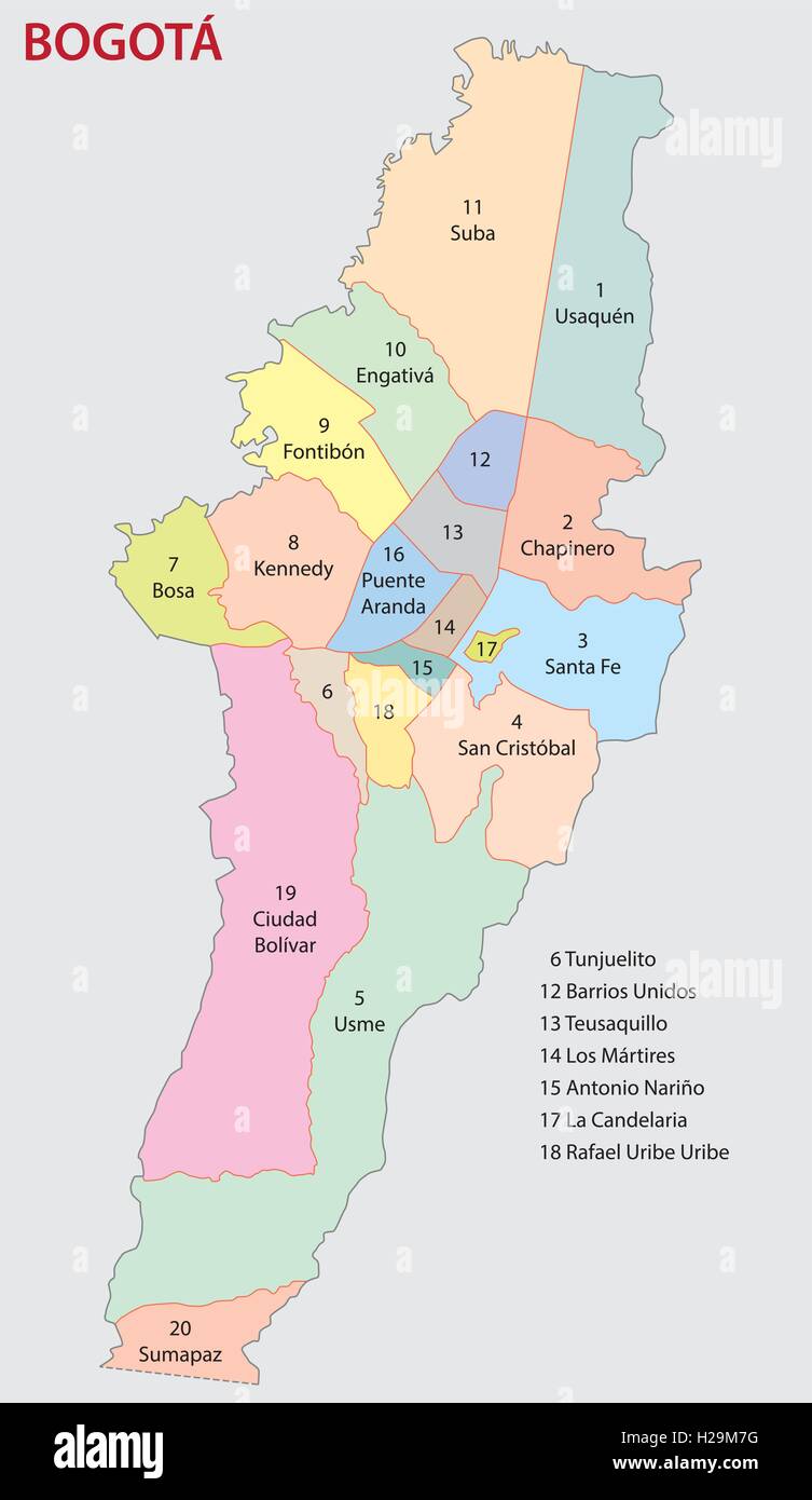 Carte administrative de Bogota Illustration de Vecteur