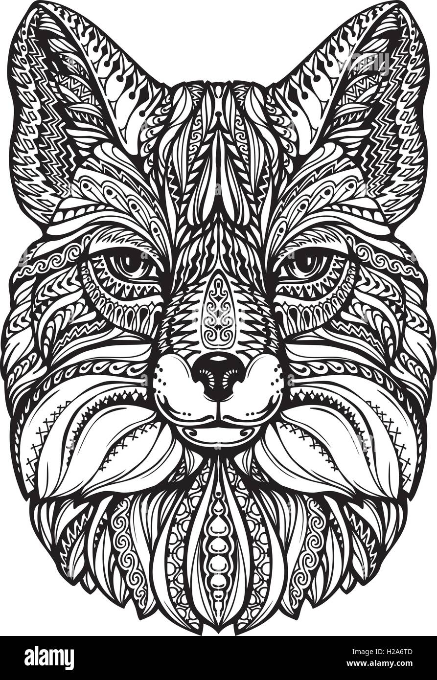 Fox head. Croquis dessinés à la main, l'animal. À motifs ethniques vector illustration Illustration de Vecteur
