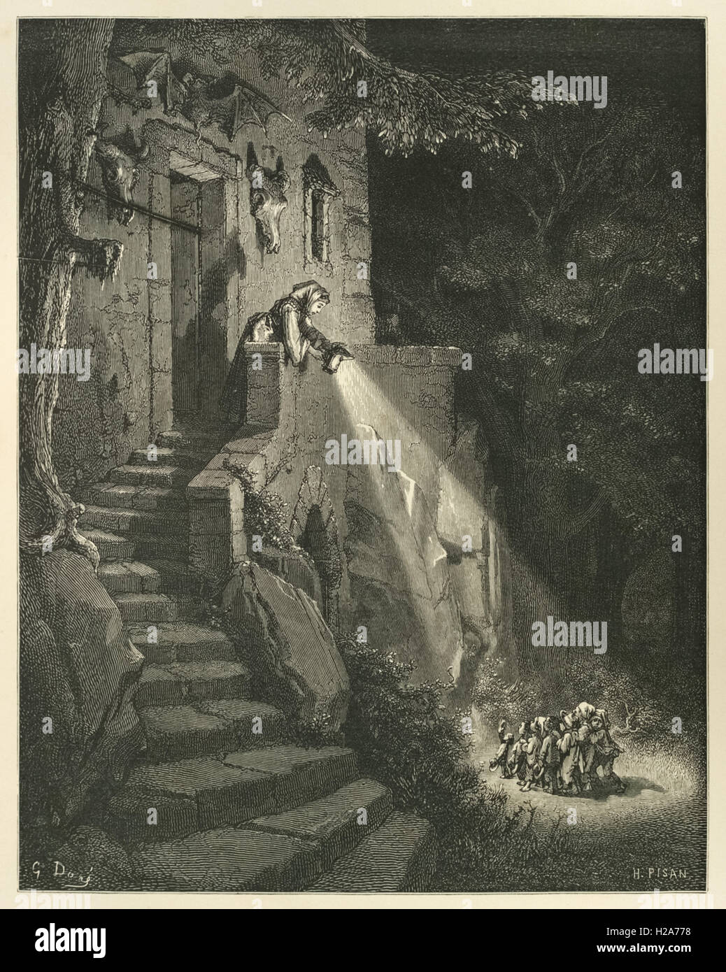 "'Qui êtes-vous, vous l'équipage peu queer ?'" Illustration de 'Hop O' mon pouce' par Paul Gustave Doré (1832-1883). Banque D'Images