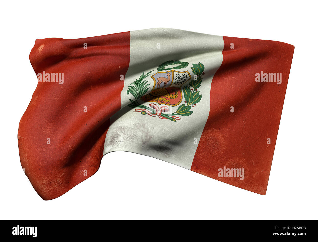 Le rendu 3D de brandir le drapeau de la République du Pérou sur fond blanc Banque D'Images