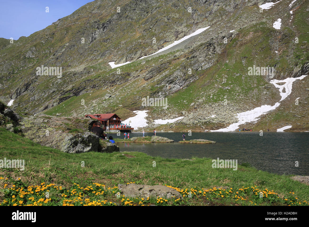 Le lac Balea glaciaires, dans le magnifique montagnes Fagaras, dans la gamme des Carpates, en Roumanie, est de l'Europe Banque D'Images