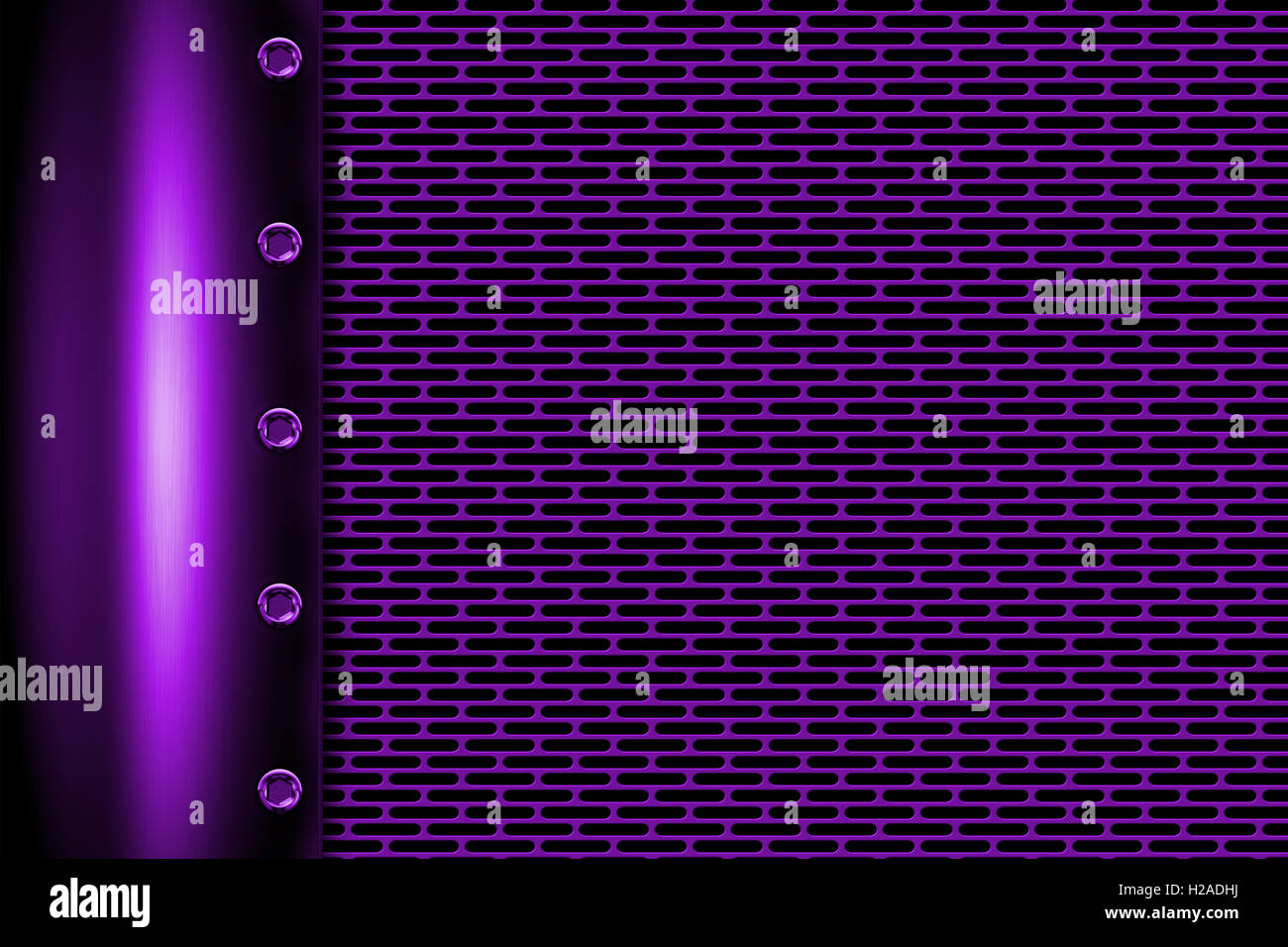 Fond métal violet avec rivet sur grillage métallique gris. contexte et