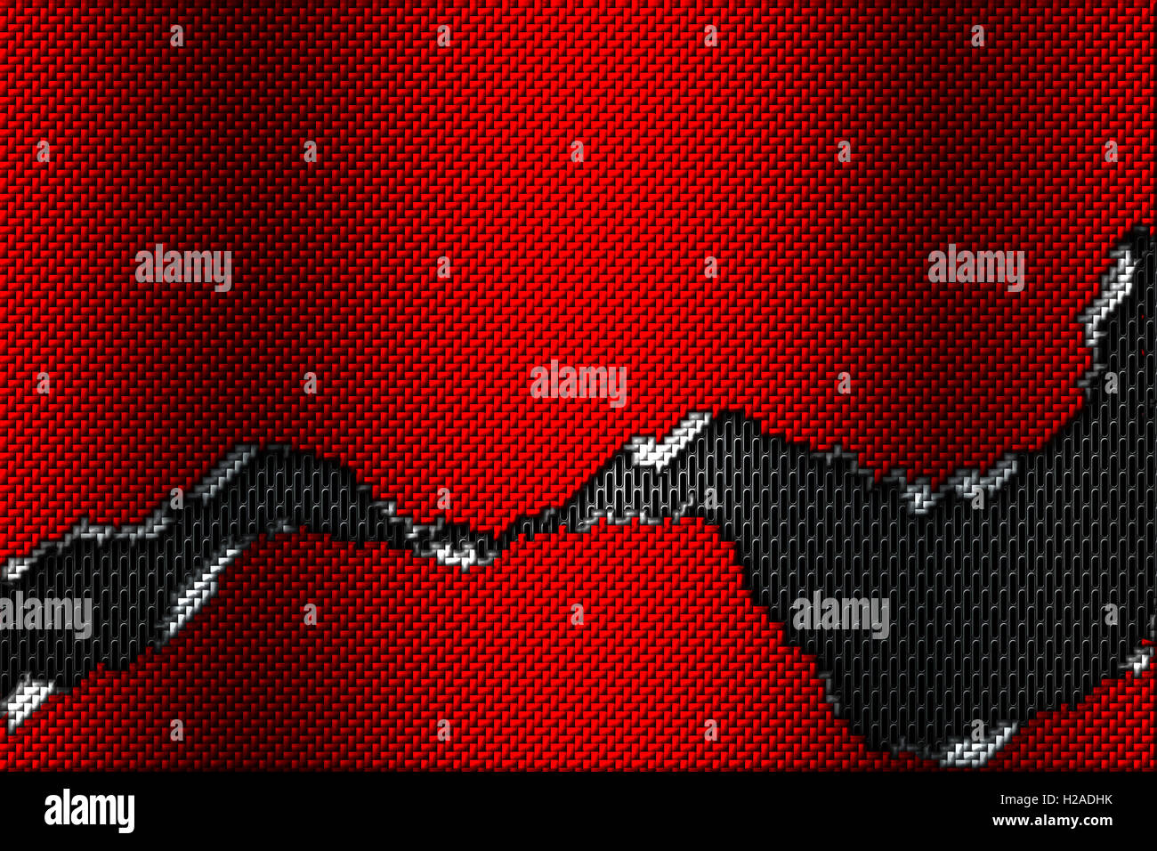 Le rouge et le blanc de la fibre de carbone la larme sur le grillage métallique noir. contexte et la texture. 3d illustration. Banque D'Images