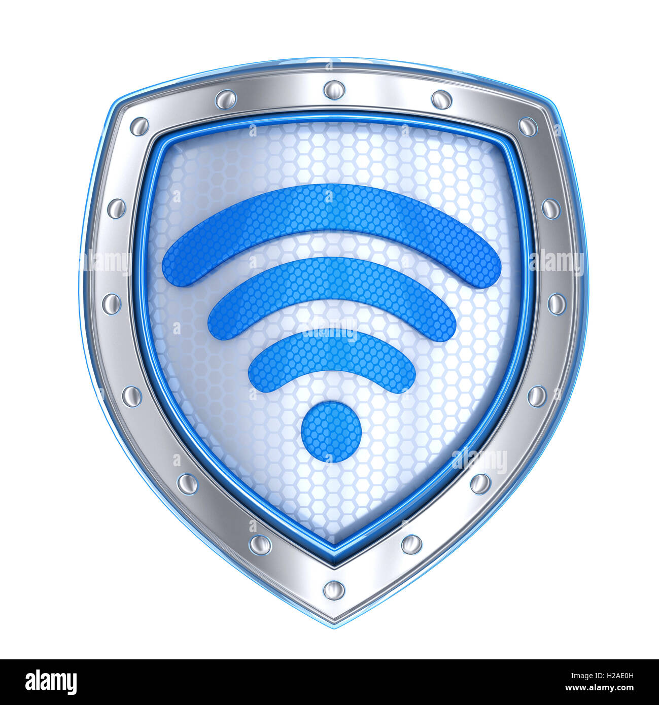 Bouclier, protéger le symbole de wi-fi (isolé fait en 3D Rendering) Banque D'Images
