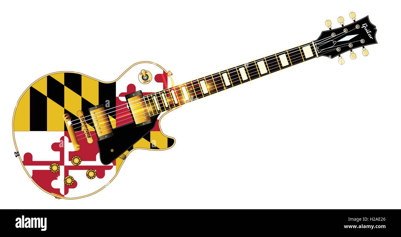 La guitare rock and roll définitif avec le drapeau de l'État du Maryland drapeau sceau isolé sur un fond blanc. Illustration de Vecteur