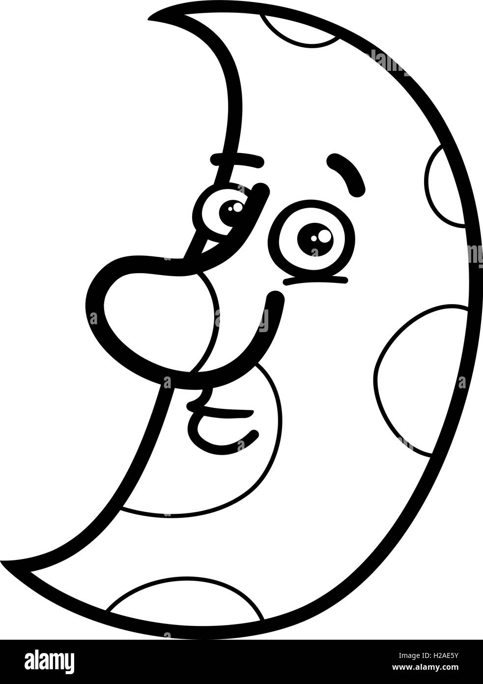 Cartoon noir et blanc illustration du caractère Lune Clip Art Coloring Book Illustration de Vecteur