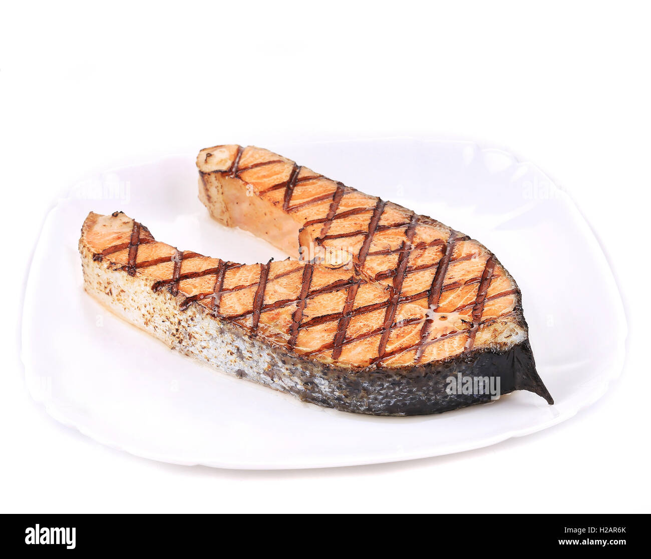 Close up de pavé de saumon grillé. Banque D'Images
