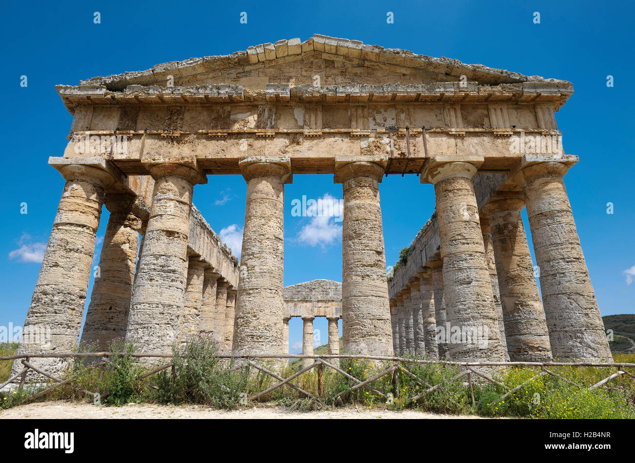 Ancien Temple de Ségeste, province de Trapani, Sicile, Italie Banque D'Images