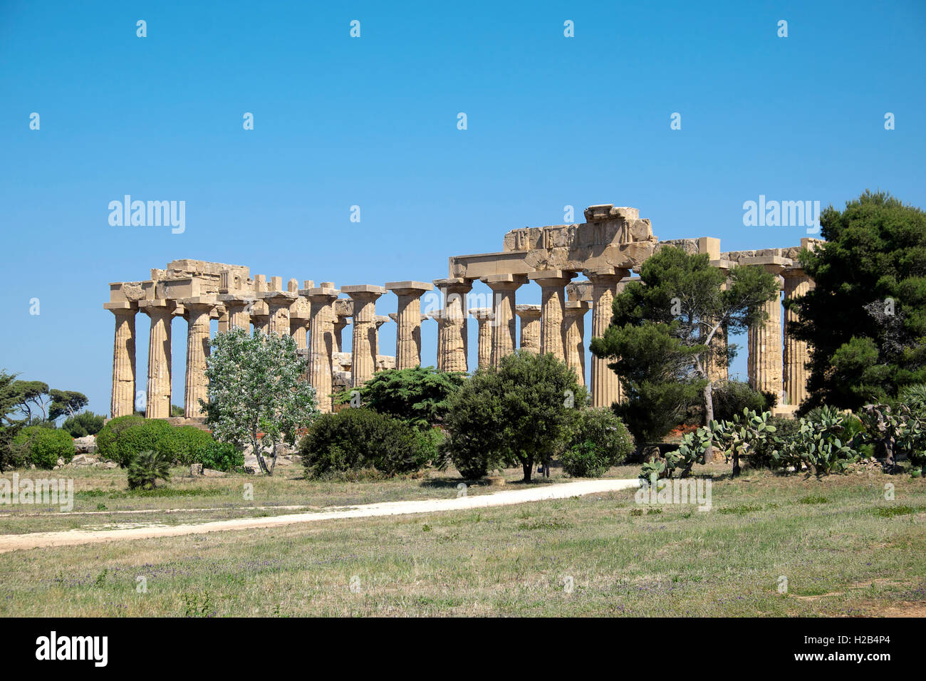 Ancien Temple grec E, Parc archéologique de Sélinonte, Sélinonte, Sicile, Italie Banque D'Images