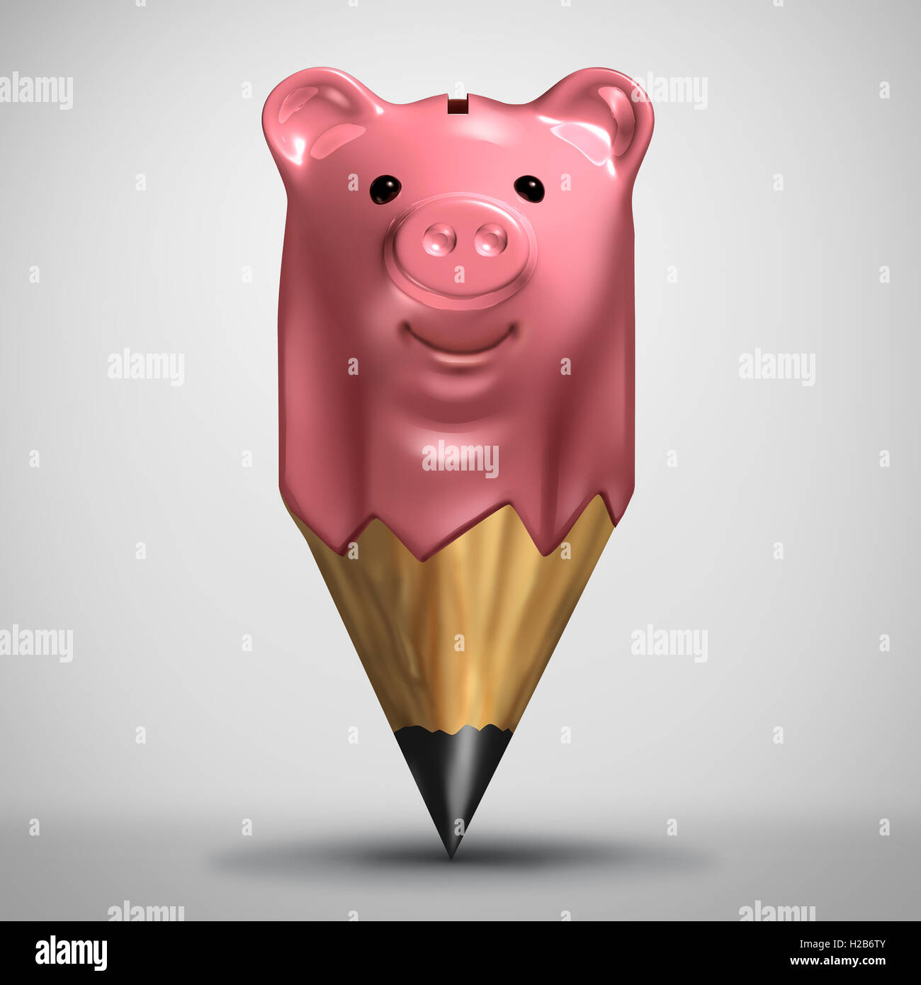 Planification et d'investissement épargne symbole d'épargne comme une tirelire en forme de crayon comme une stratégie financière et comptabilité d'entreprise,ou planificateur de budget famille métaphore 3D illustration. Banque D'Images
