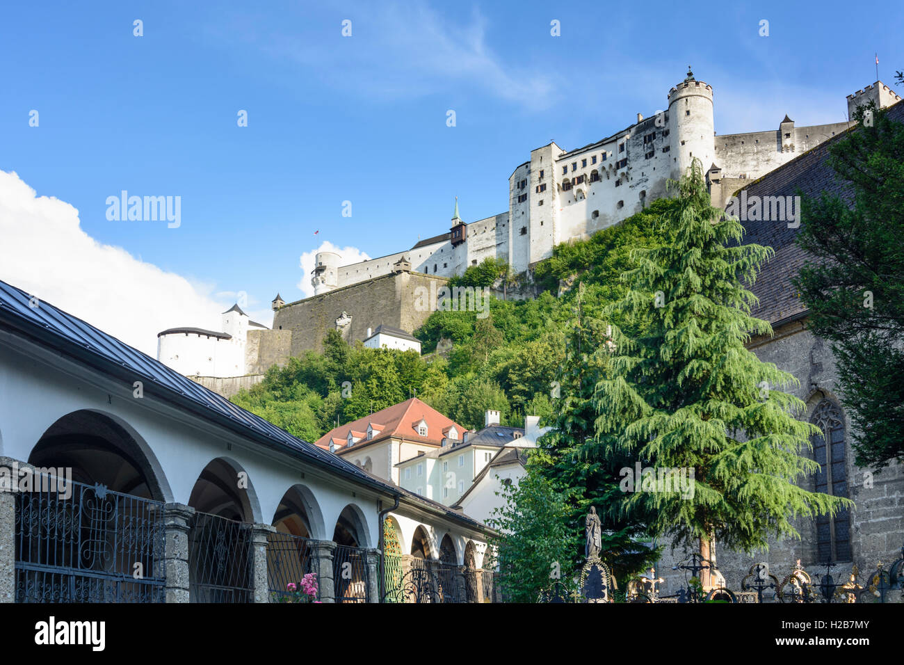 Salzbourg : Château de Hohensalzburg, cimetière Saint-pierre, , Salzbourg, Autriche Banque D'Images