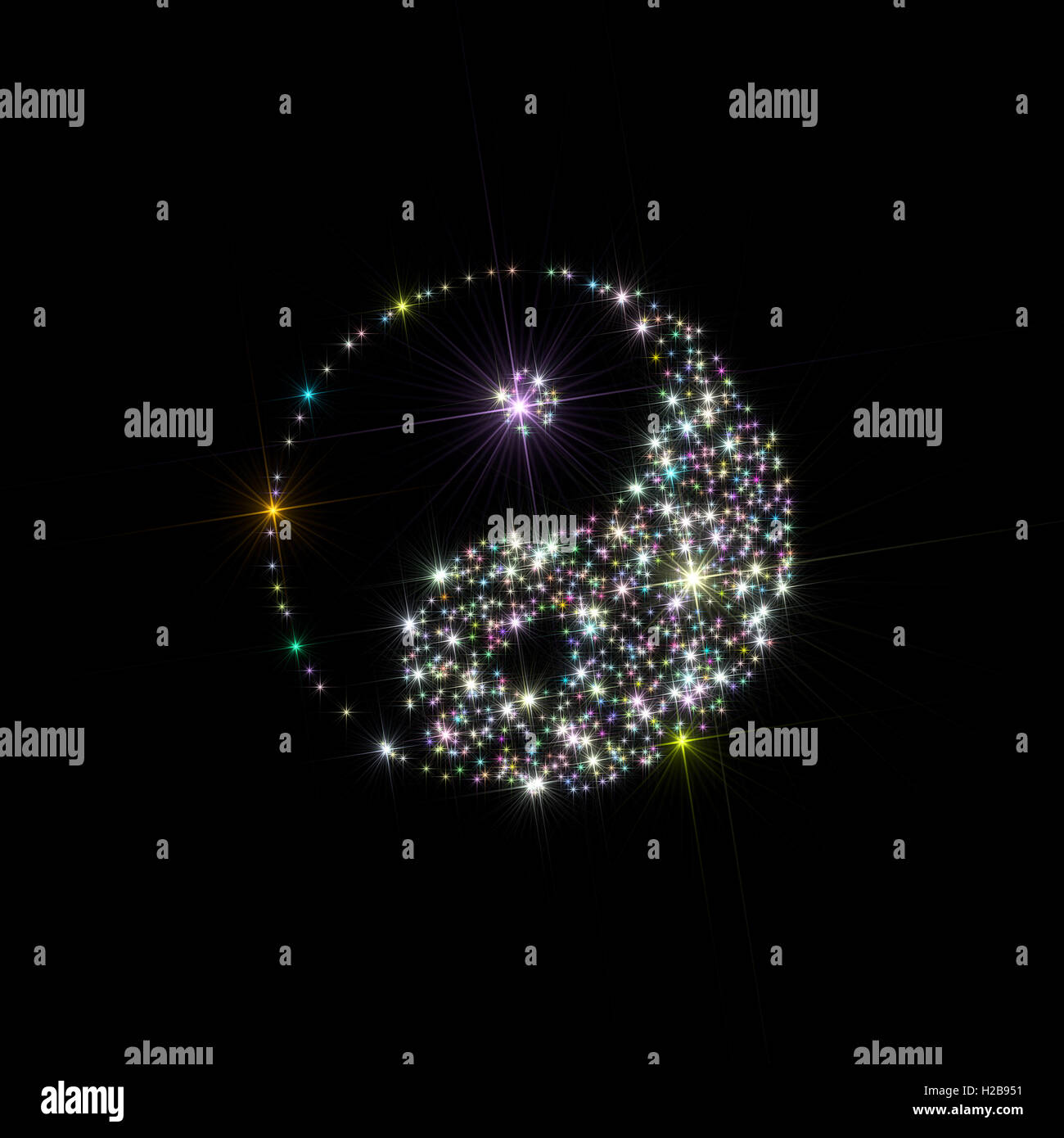 Illustration sur le Yin et le Yang signe (symbole chinois) formé à partir d'étoiles multicolores comme constellation isolated on black Banque D'Images