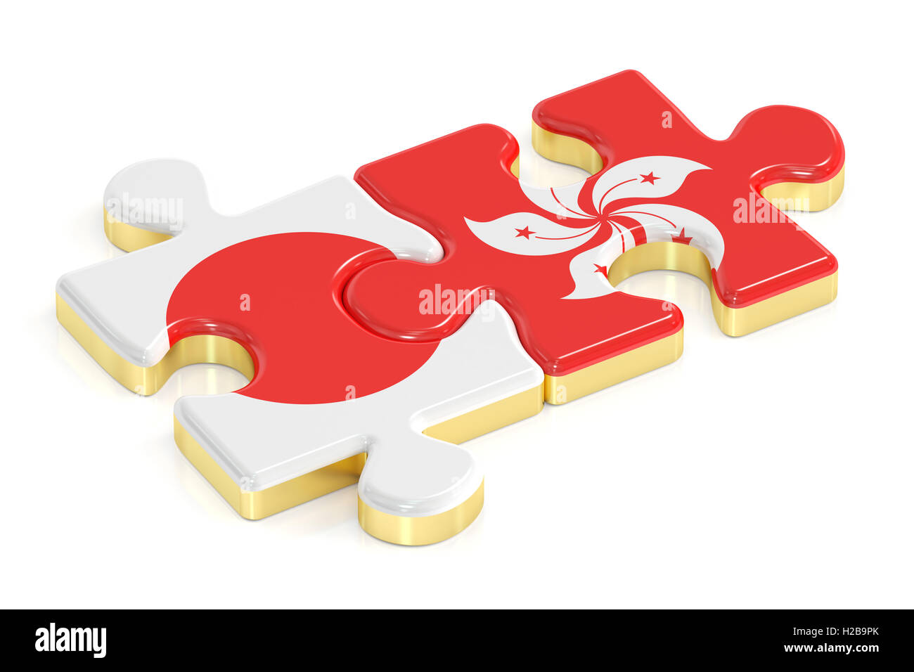 Le Japon et Hong Kong puzzles de drapeaux, rendu 3D Banque D'Images