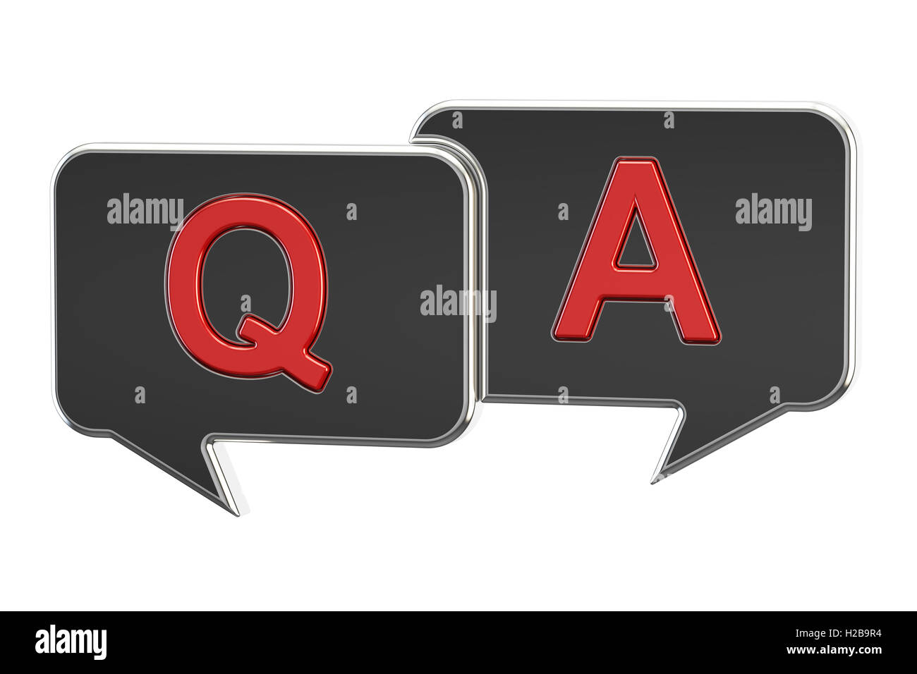 Q&A concept, rendu 3D isolé sur fond blanc Banque D'Images