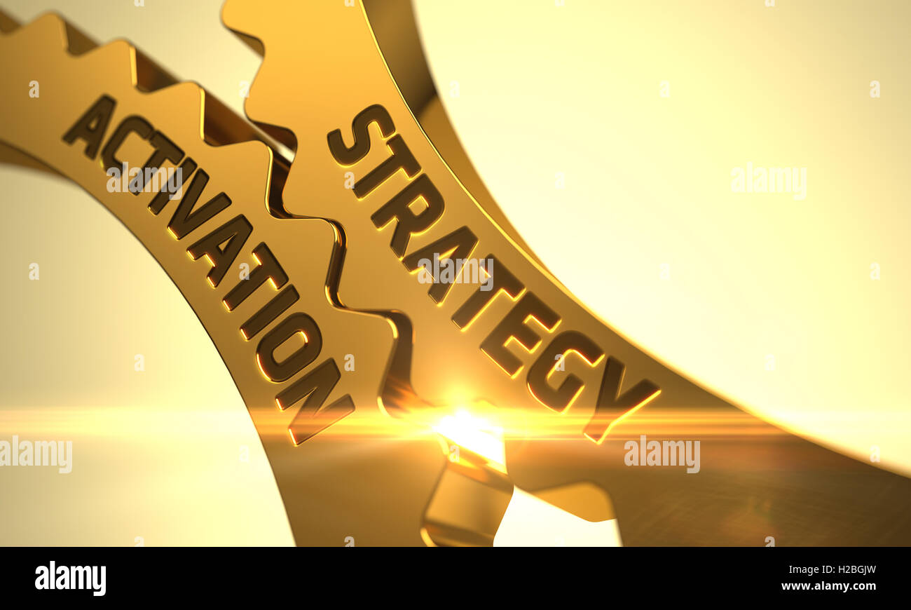 L'activation de la stratégie sur le Golden Cog Gears. 3D. Banque D'Images