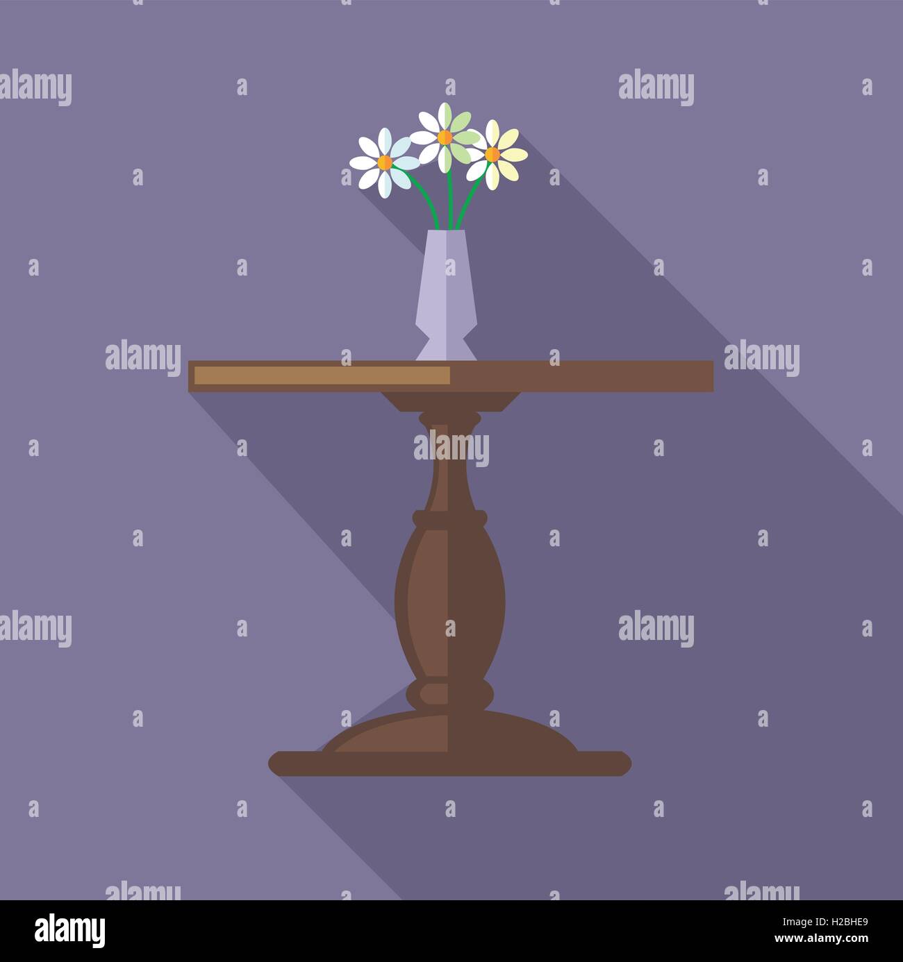 Vecteur numérique fleurs dans vase sur une table en bois, sur fond violet, style plat Illustration de Vecteur