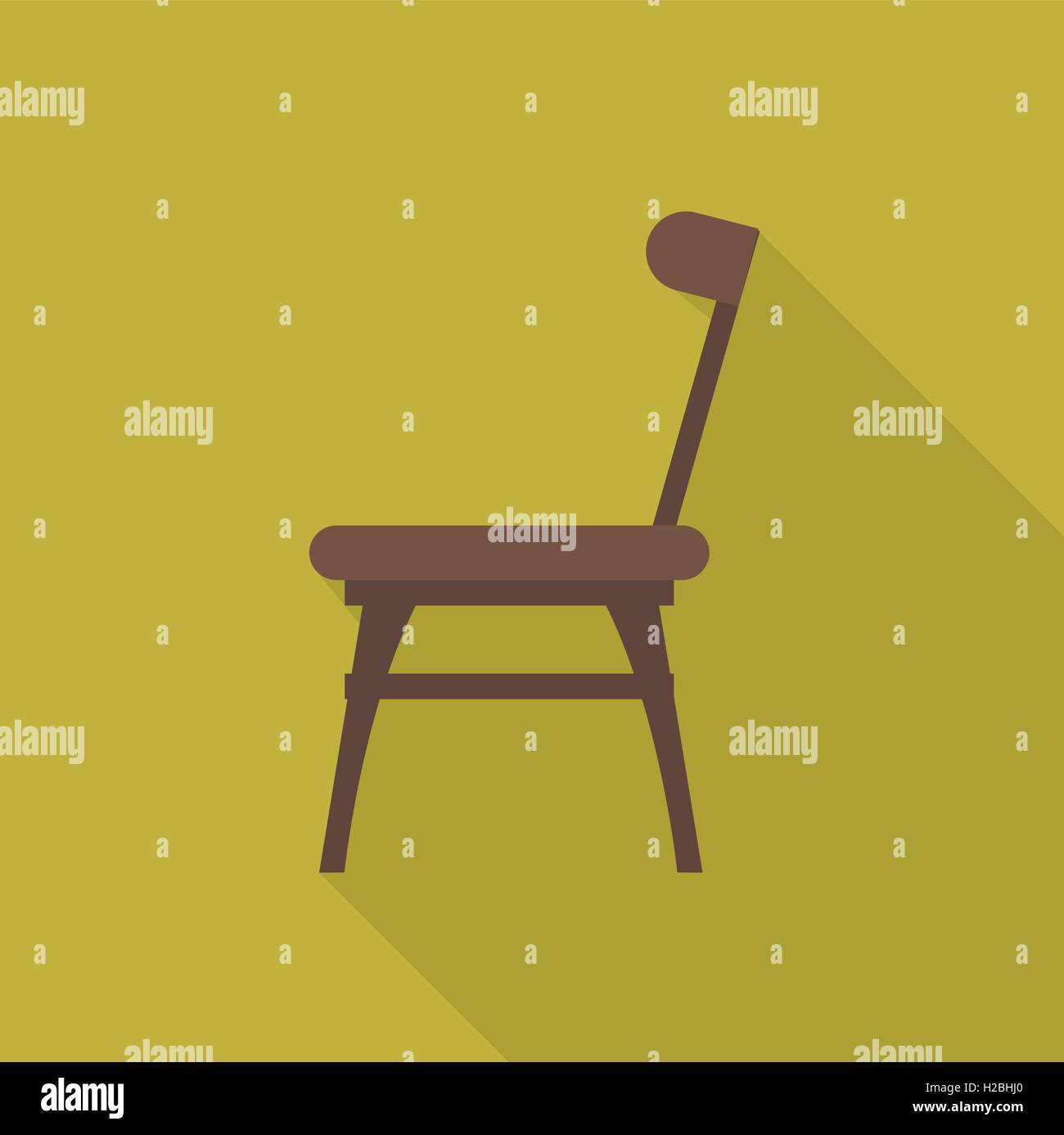 Vecteur numérique brun en bois chaise avec ombre sur fond jaune foncé, style plat Illustration de Vecteur