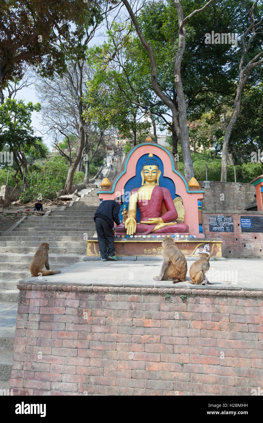 Statue de Bouddha au Temple de Swayambhunath, Katmandou, Népal Banque D'Images