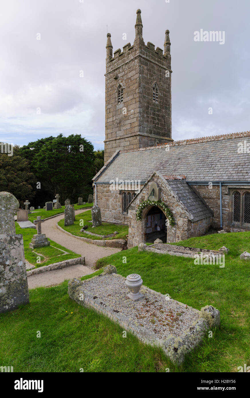 Près de l'église St Levan Chapelle Porth à Cornwall Banque D'Images