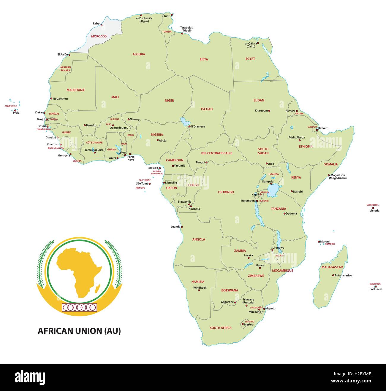Les États membres de l'Union africaine (UA) (carte) Illustration de Vecteur