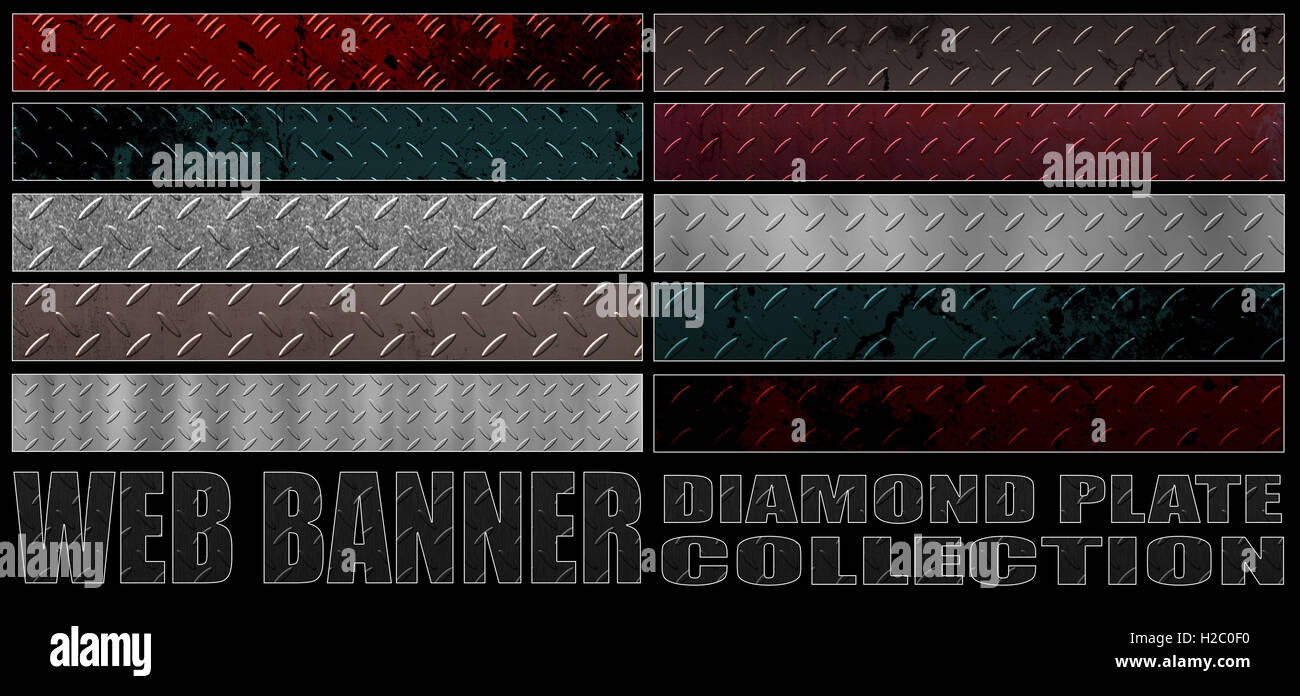 Set 8. full web banner diamond plaque metal collection. format standard pour bannière pleine ou de classement. Illustration 3d avec du vrai t Banque D'Images