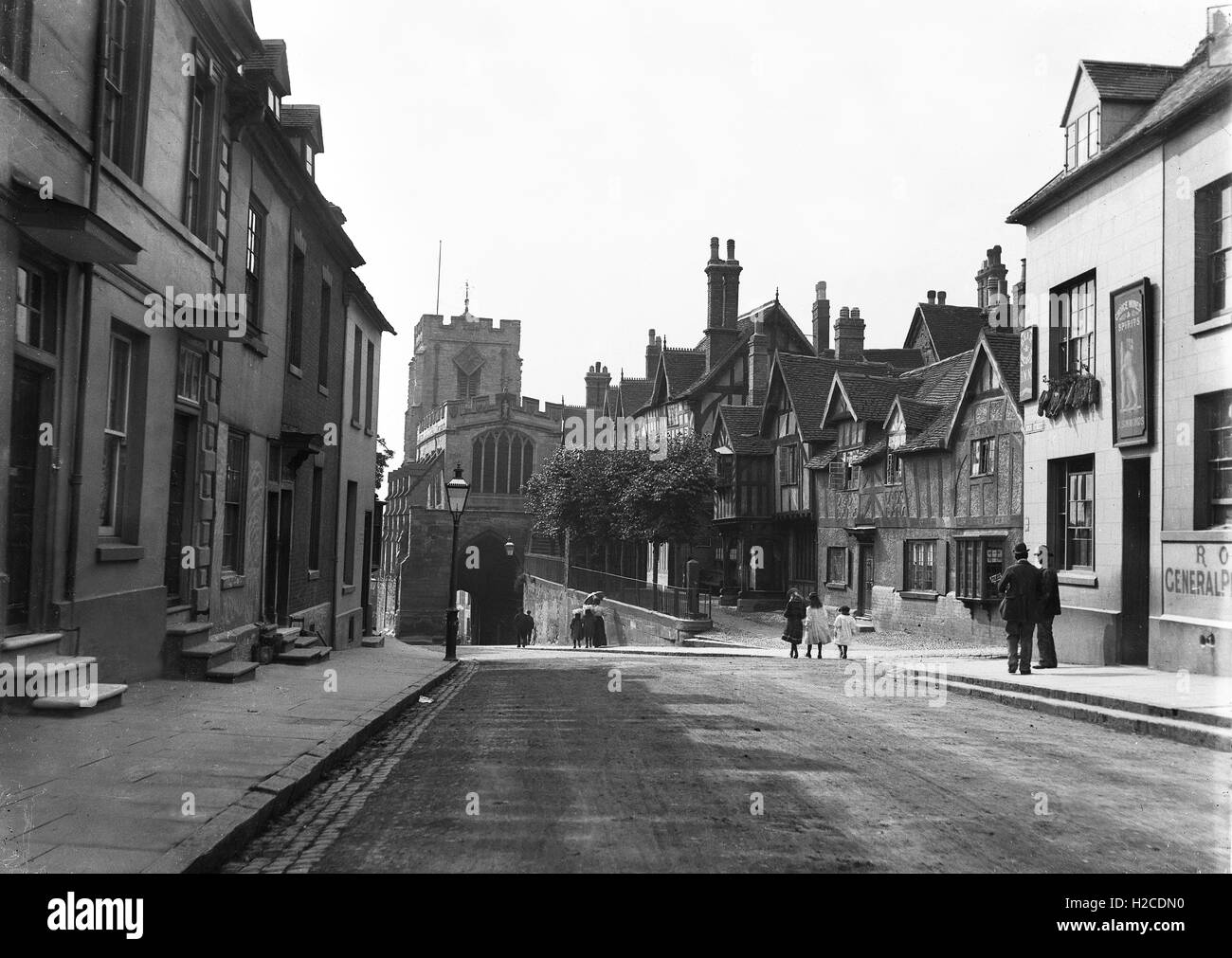 High Street, dans la ville de Warwick Uk 1905 Banque D'Images