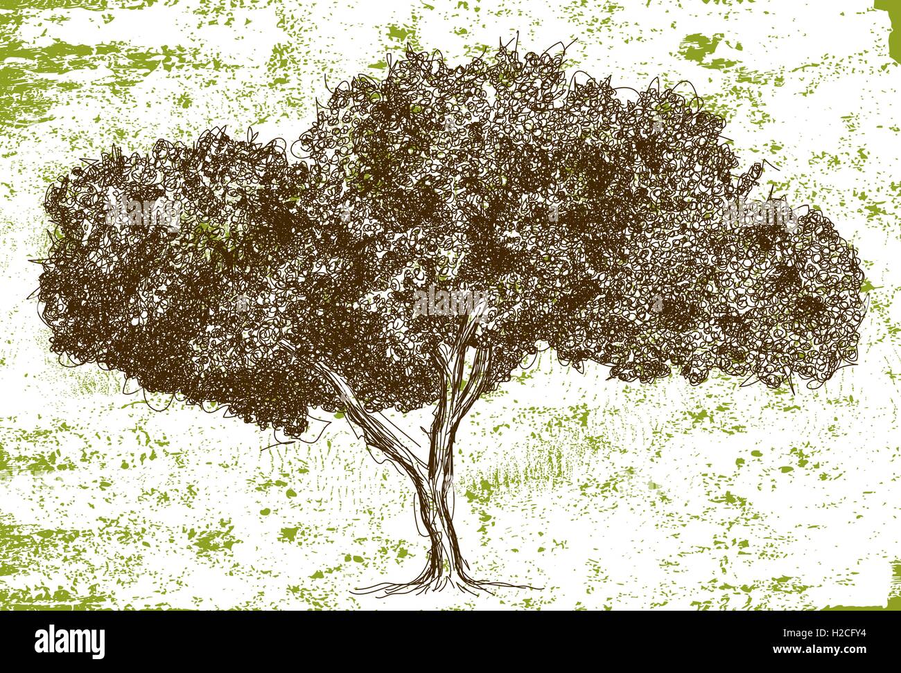 Sketchy large Oak tree Illustration de Vecteur