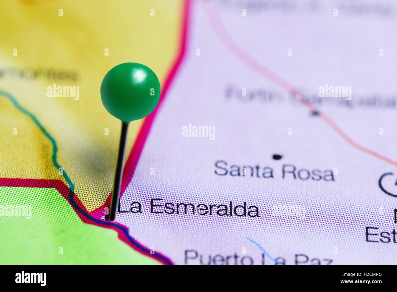 La Esmeralda épinglée sur une carte du Paraguay Banque D'Images