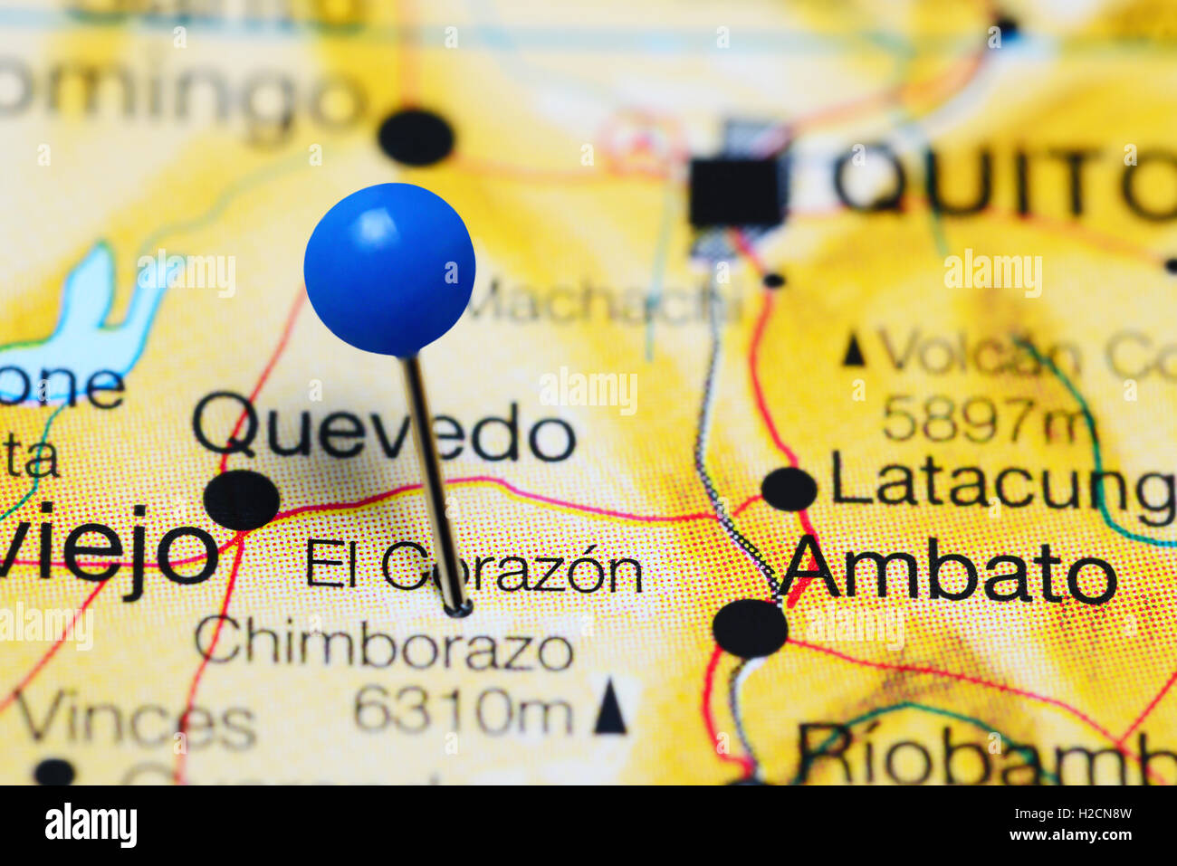 El Corazon épinglée sur une carte de l'Équateur Banque D'Images