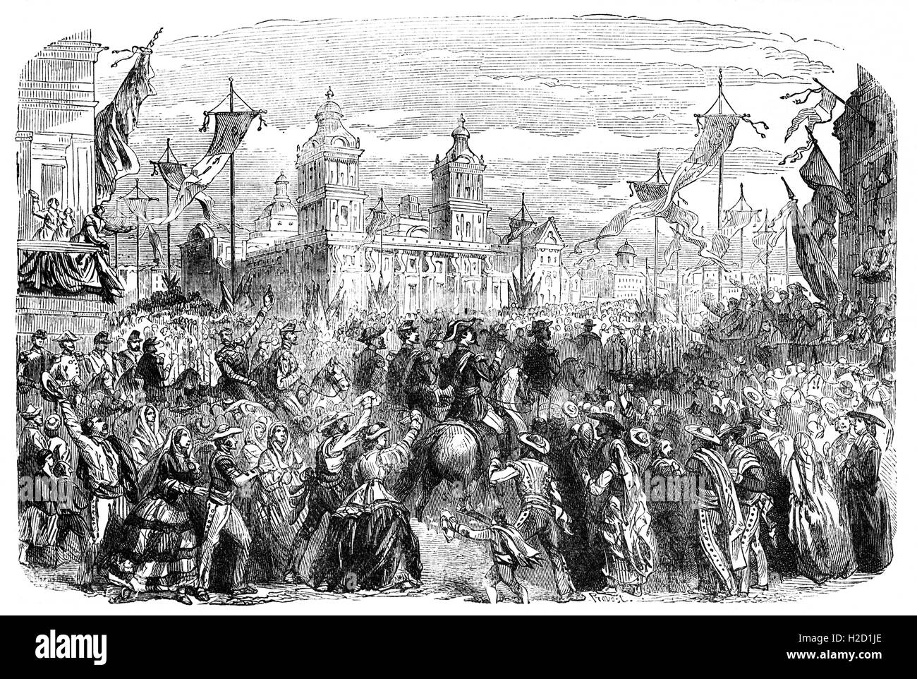 Les troupes françaises entrent au Mexique en 1864 pendant la guerre de l'intervention française, également connu sous le nom de Maximilien du Mexique, l'aventure, la guerre Franco-Mexican Franco-Mexican ou la deuxième guerre mondiale. C'était une invasion du Mexique à la fin de 1861 par le Second Empire, à la suite du président Benito Juárez suspension des paiements d'intérêts à l'étranger le 17 juillet 1861. Banque D'Images
