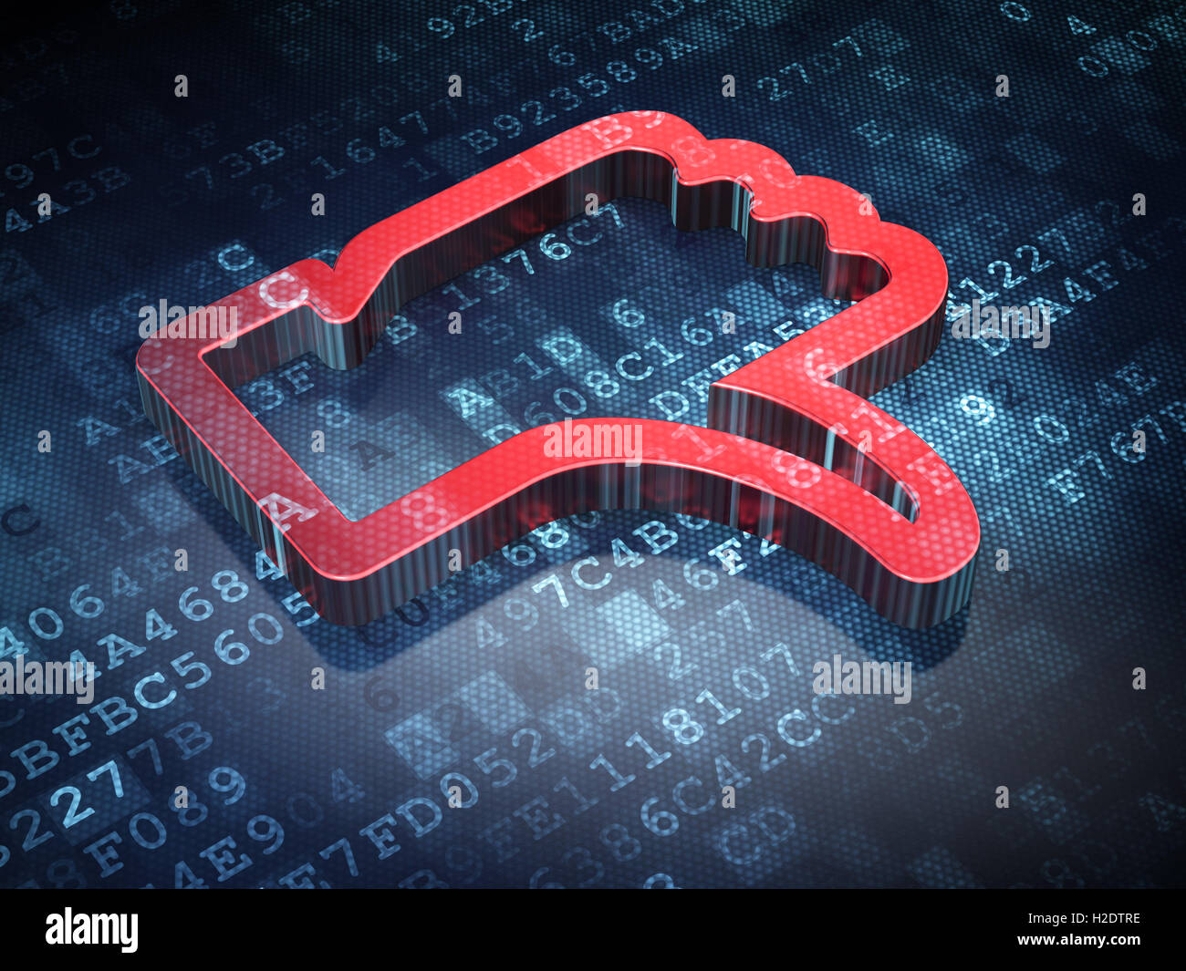 Social network concept : pouce rouge sur fond numérique Banque D'Images