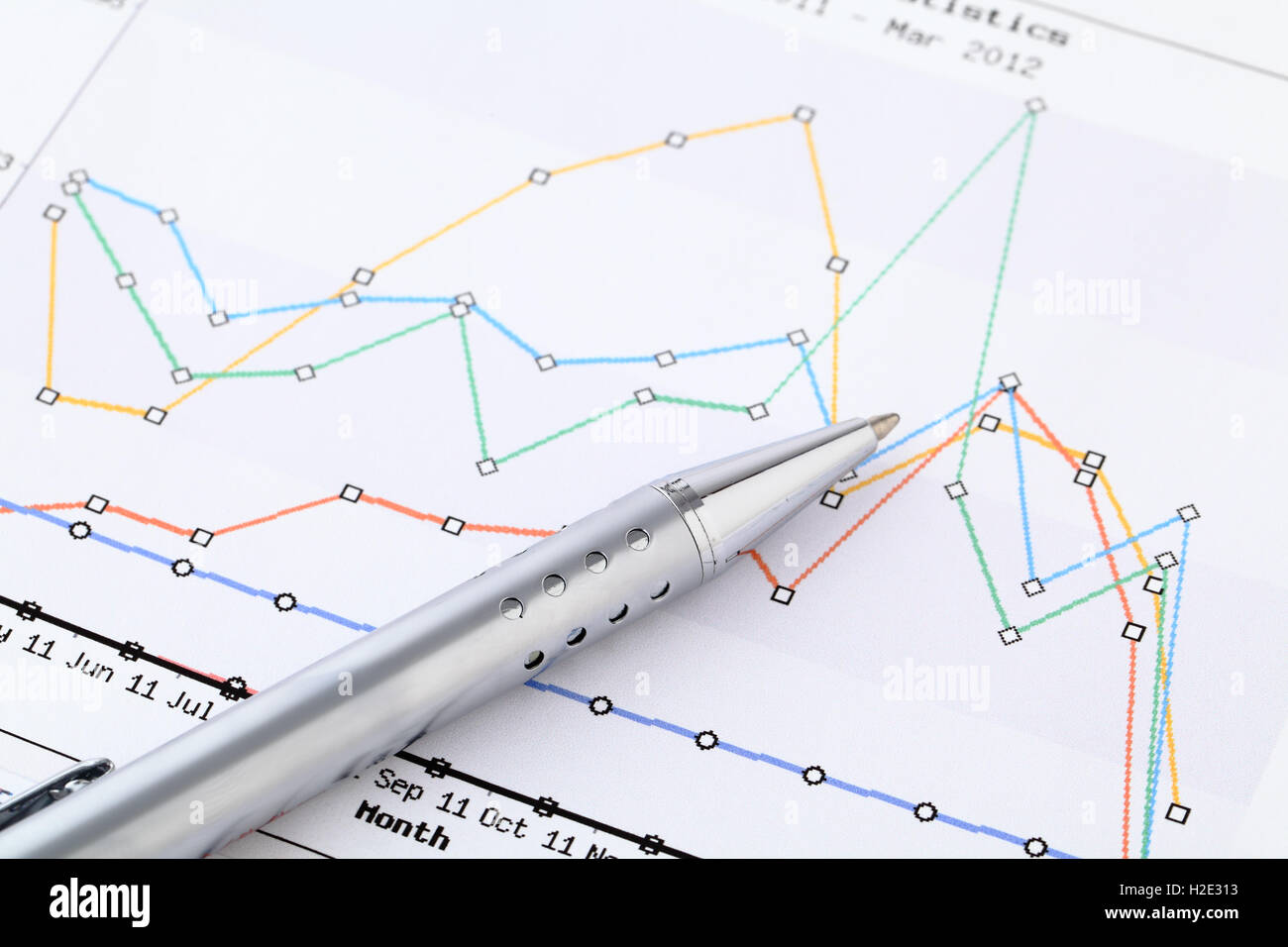 Graphique en courbes et pen Banque D'Images