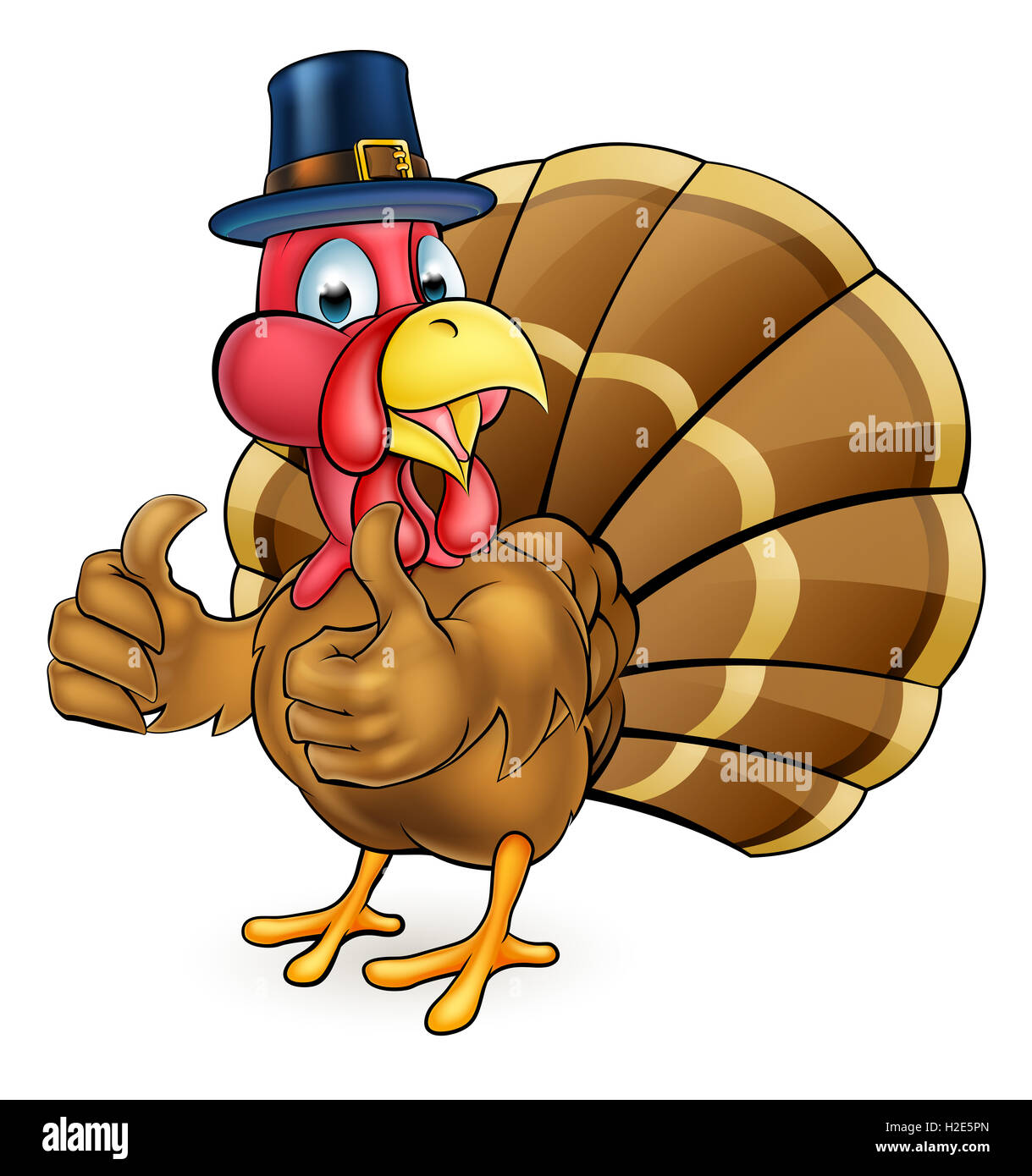 Caricature de grâce ou de dinde de Noël oiseau portant un chapeau de pèlerins et donnant un Thumbs up Banque D'Images