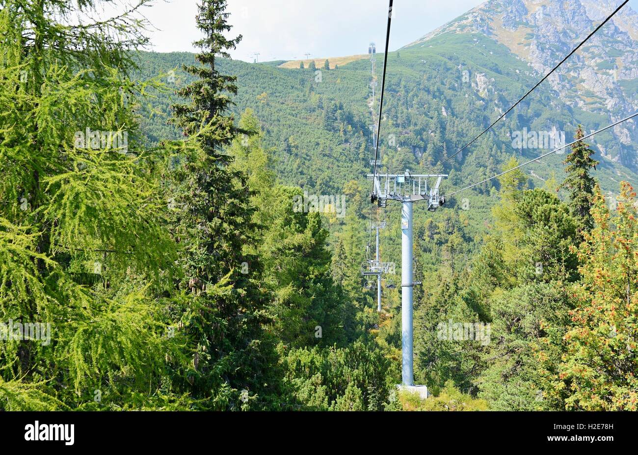 Vue de la nature de façon à Predne au cours de télésiège Solisko sommet en montagne des Hautes Tatras. Banque D'Images