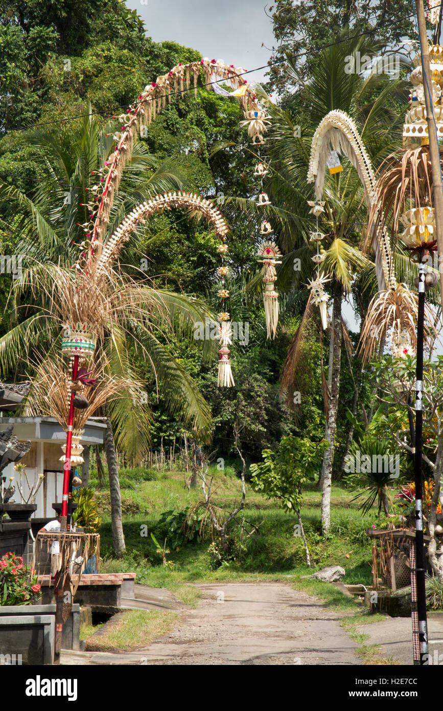 L'INDONÉSIE, Bali, Buahan Penjor, décorations dans la rue pour l'Galungan et Kuningan festival Banque D'Images
