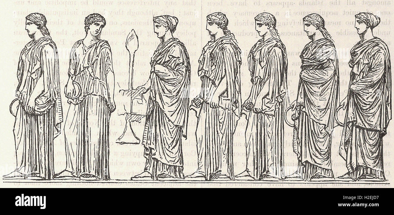 Les femmes d'Athènes. (À partir de la frise du Parthénon.) - à partir de la 'Cassell's Illustrated Histoire universelle" - 1882 Banque D'Images