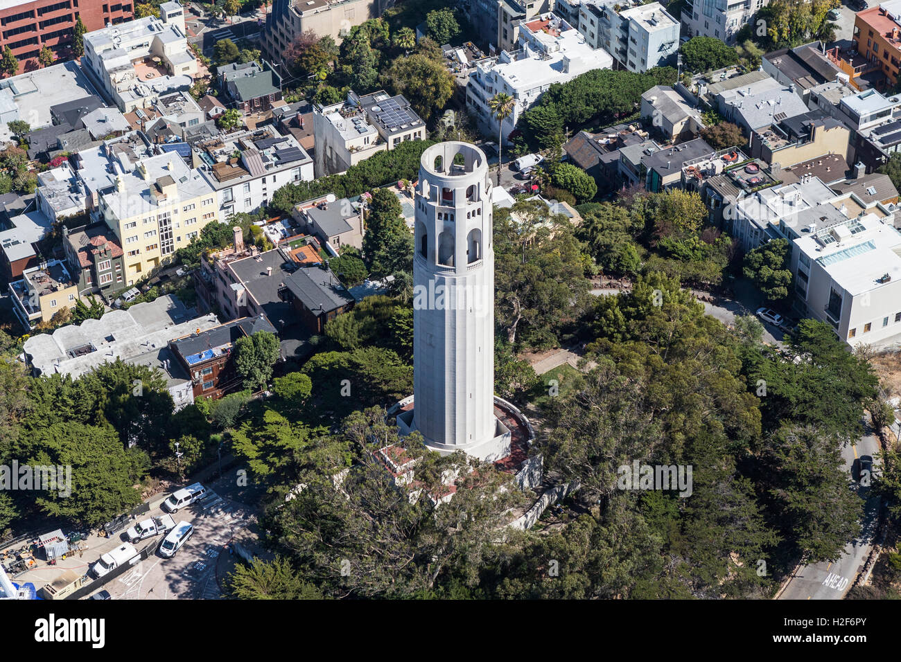 Vue aérienne de la Coit Tower Park à San Francisco, Californie. Banque D'Images