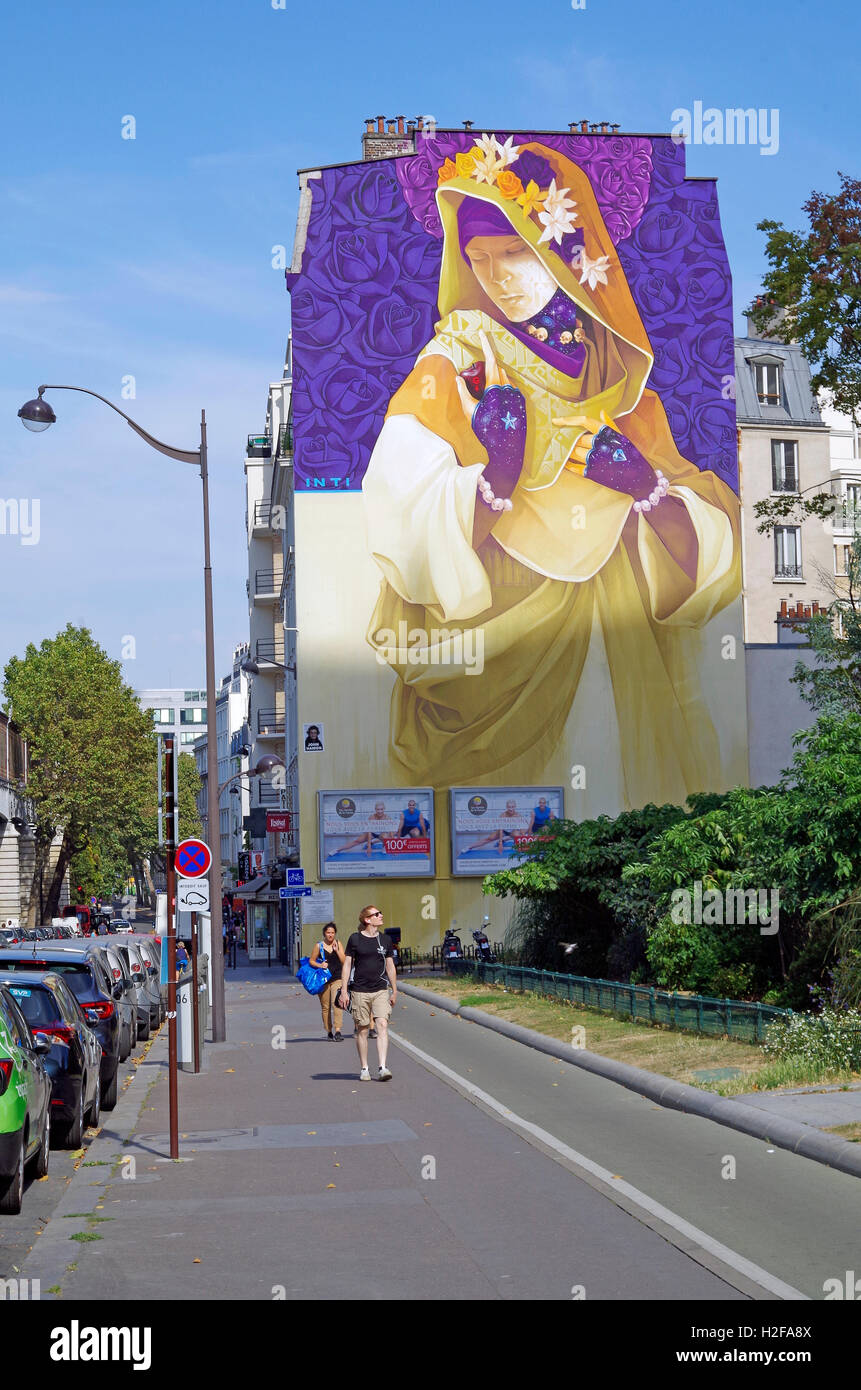 Paris, France, fresque sur Boulevard Vincent Auriol Banque D'Images