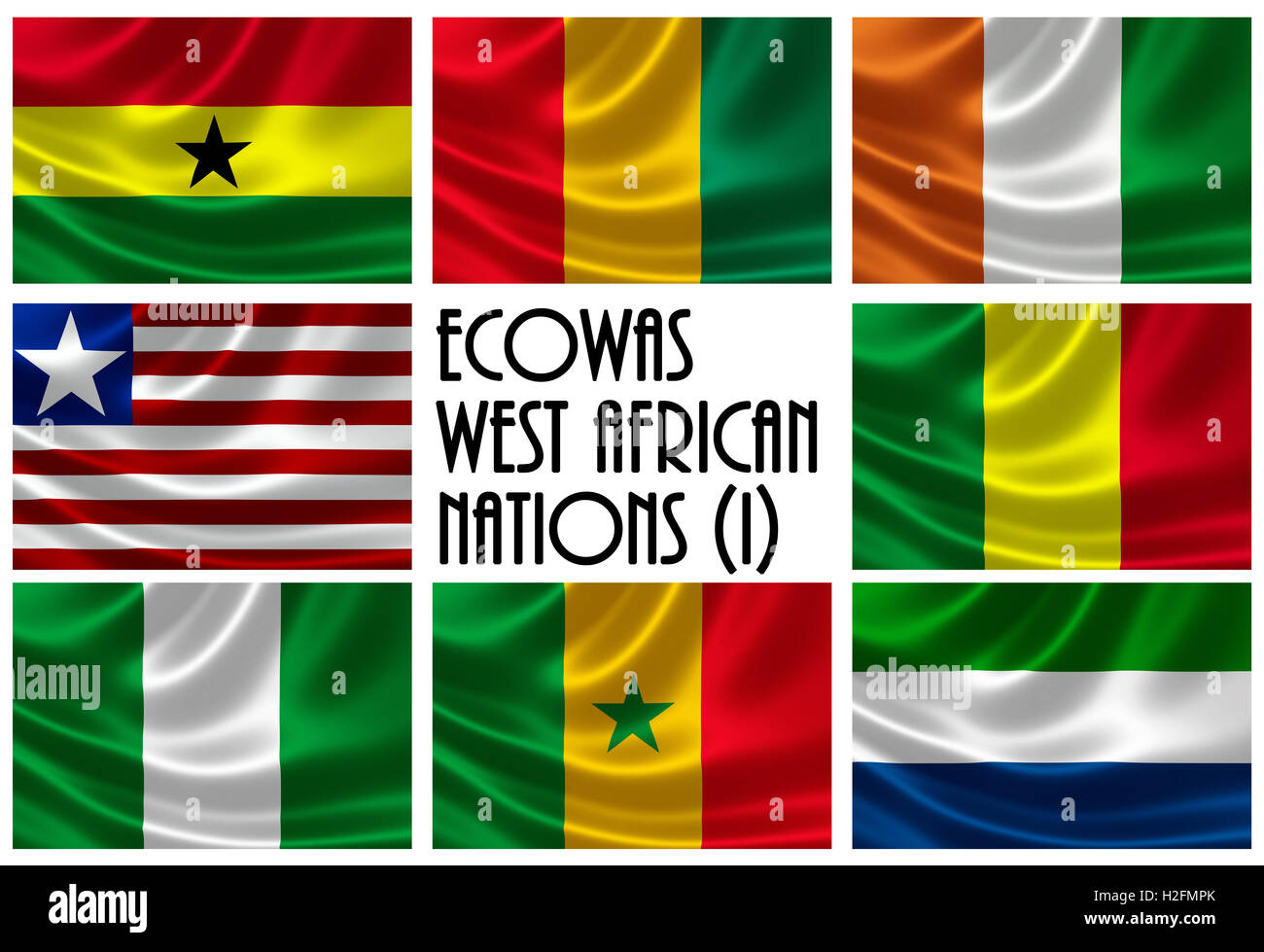 Les Pays De Afrique De Louest Drapeaux de l'Afrique de l'Ouest 8 pays membres de la CEDEAO pour finition  satinée Photo Stock - Alamy