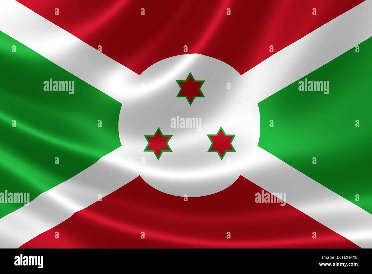 Le rendu 3D du drapeau du Burundi sur finition satinée. Banque D'Images