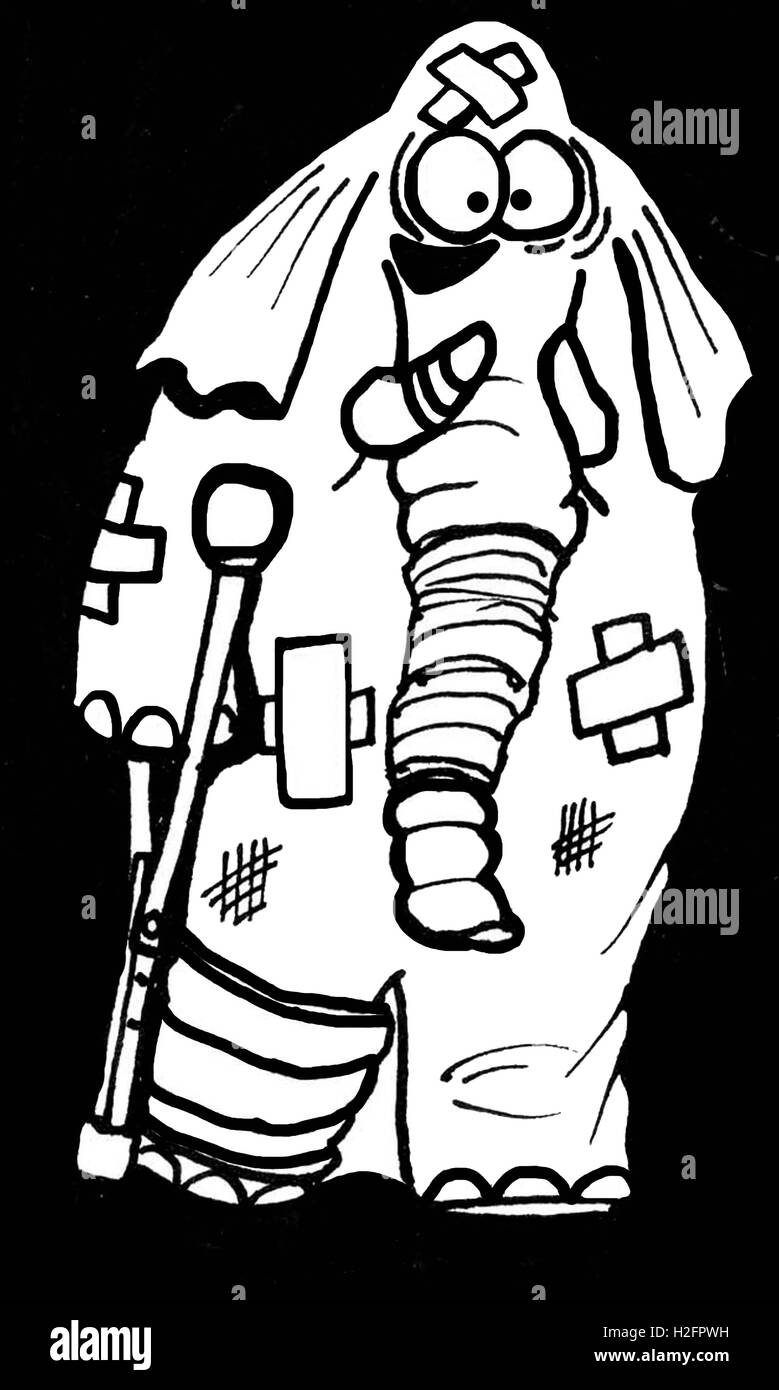 B&W caricature politique montrant un baiser et l'éléphant républicain bandée. Banque D'Images