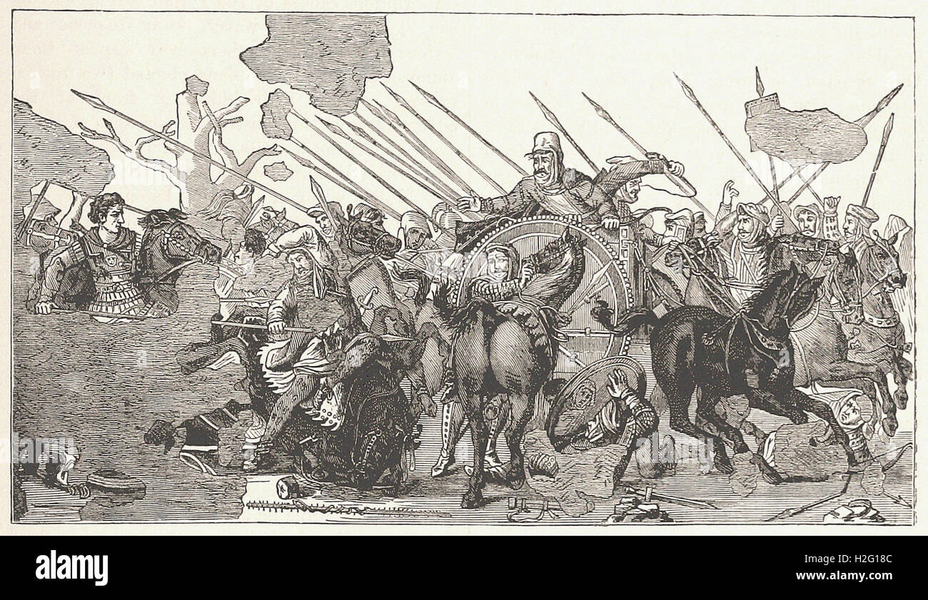 La bataille d'Issos. (À partir de la mosaïque de Pompéi.) - à partir de la 'Cassell's Illustrated Histoire universelle" - 1882 Banque D'Images
