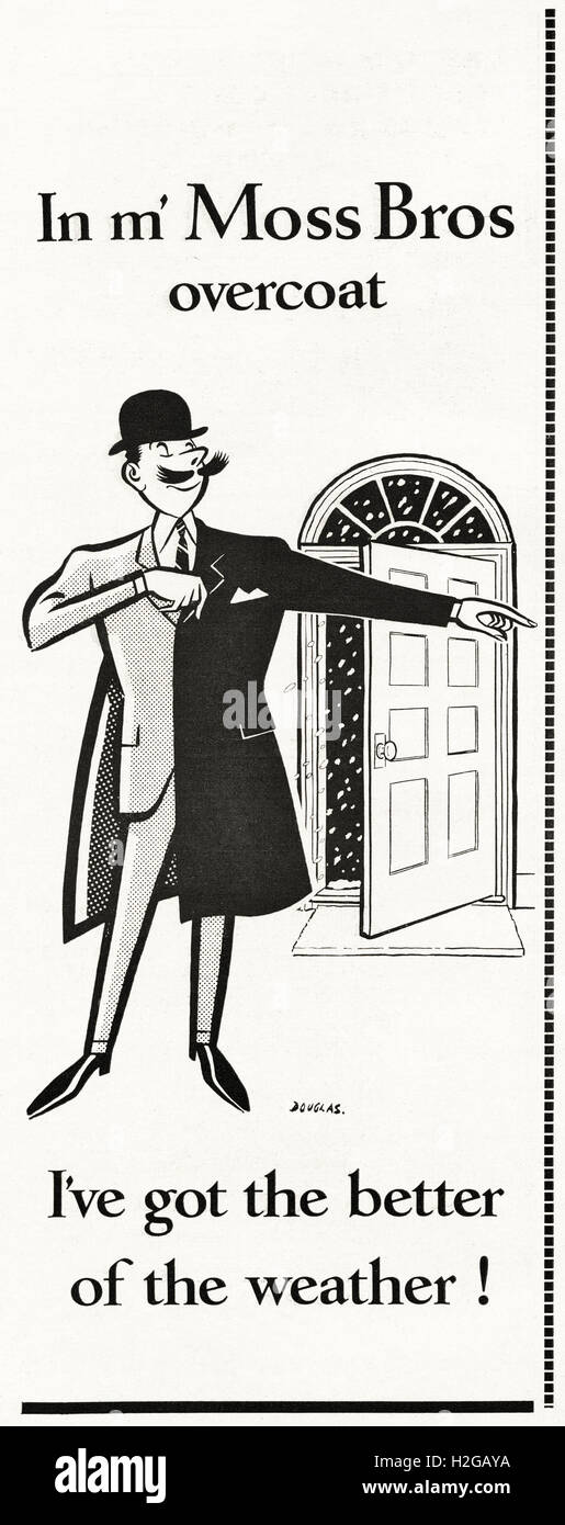 Old vintage original 1960 magazine annonce datée du 1964. Publicité Publicité manteaux Moss Bros Banque D'Images