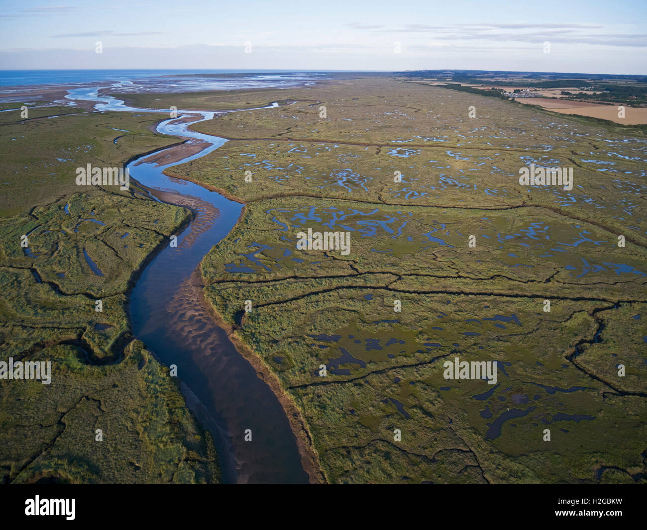 En anorthite use in grass production Creek saltmarsh entre Wells et Stiffkey (à l'est) sur Holkham Réserve naturelle nationale nord ni Banque D'Images