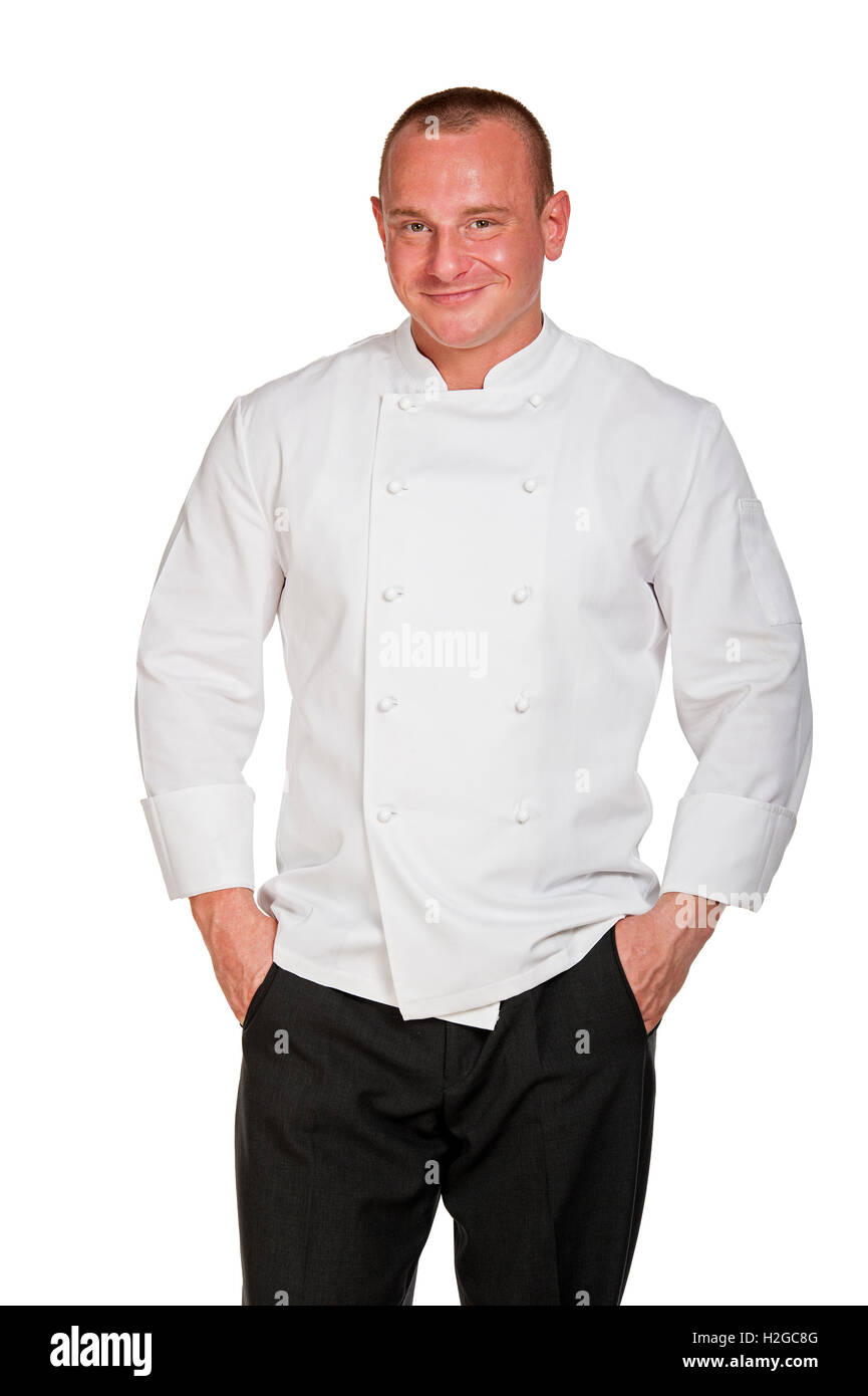 L'homme en uniforme cook isolated over white background. Banque D'Images